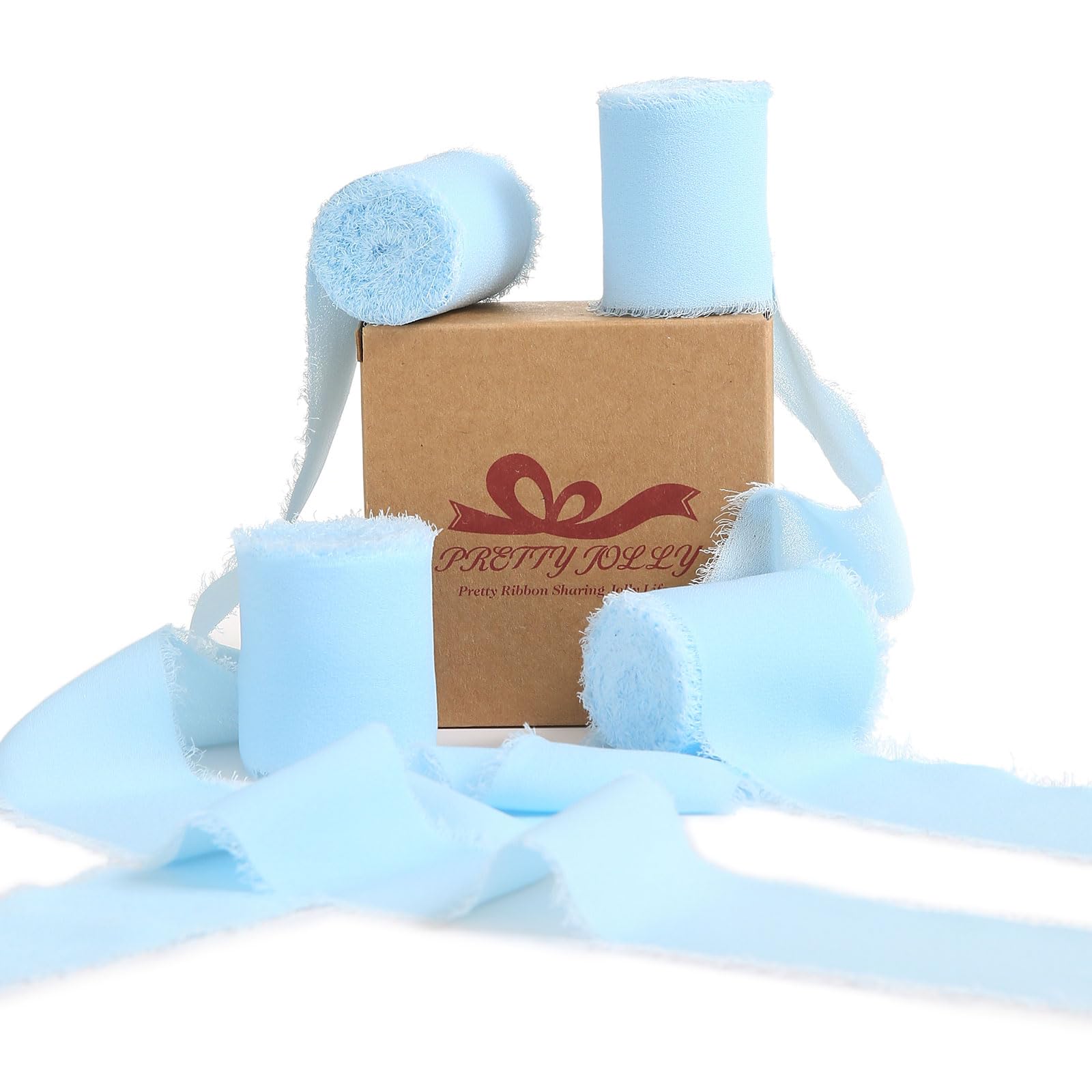 Pretty Jolly Blue Chiffon Ribbon for Gift Wrapping 4 Rolls 2 Inch x 5Yd Silk Ribbons Handmade Fringe Fabric Ribbon for Flower Bo