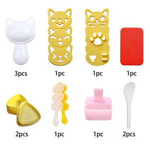 Cute Cat Rice Ball Molds 6 Sets Sushi Molds Bento Box Accessories Kits with 1PC Musubi Maker Press Mold, 2PCS Gimbap Molds Trian
