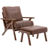 chairus Mid-Century Modern Accent Chair with Ottoman, Faux Leather Armchair with Wood Legs Comfy Upholstered Single Sofa Chair f