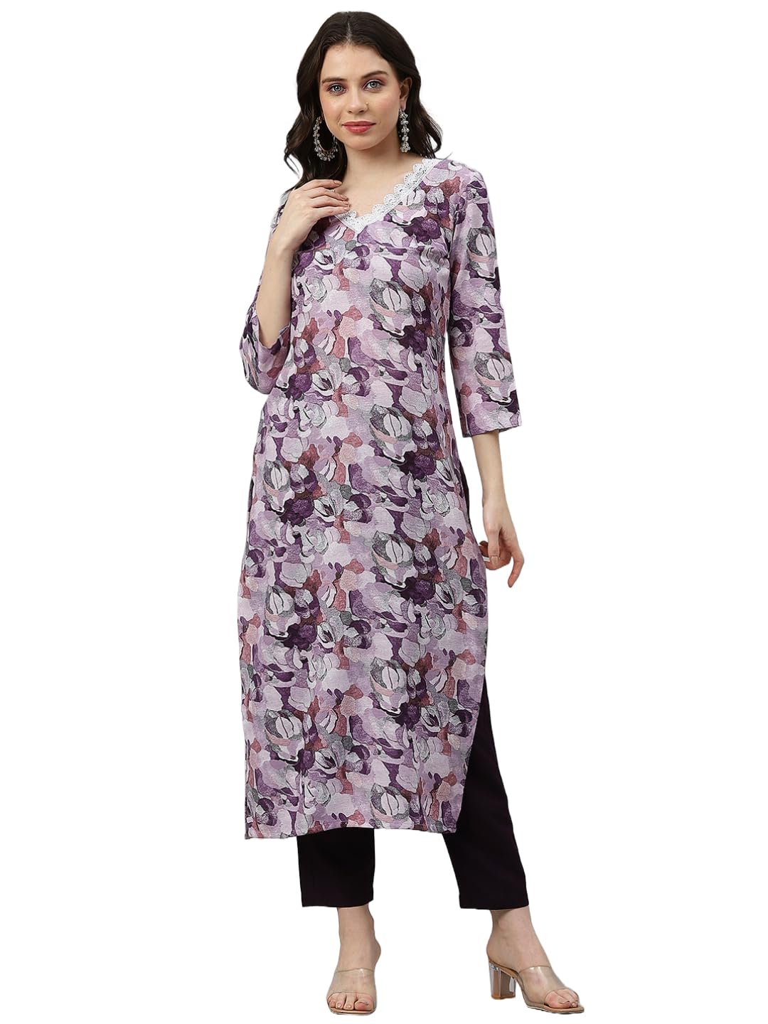 Anni Designer Women'S Cotton Blend Straight Printed Kurta With Pant (Southz Purple_M_Wine_Medium),Purple,M
