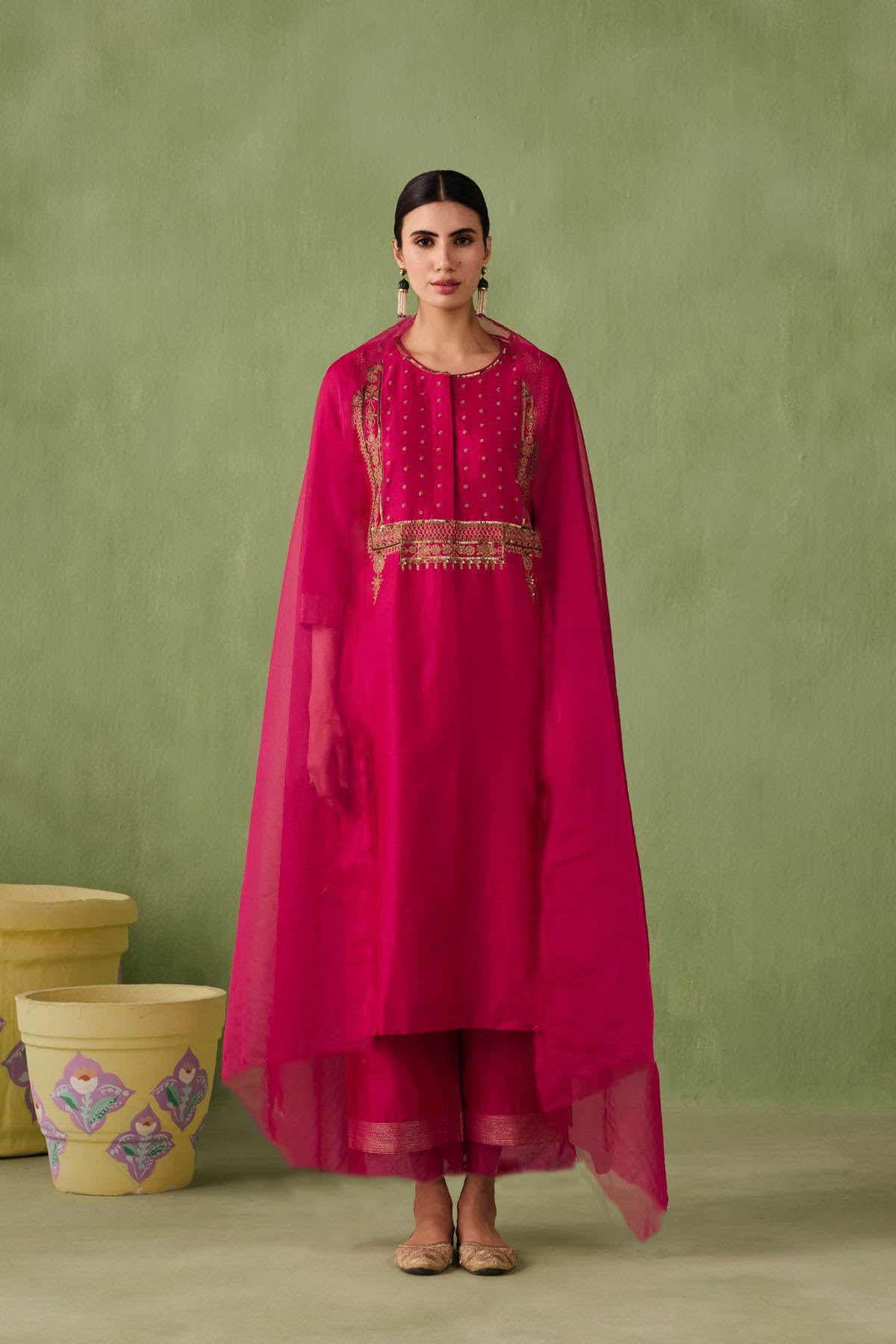 Anni Designer Women'S Rayon Blend Embroidered Straight Kurta With Pant & Dupatta (Pipariya Pink_Xl_Pink_X-Large),Pink,XL,Rayon Blend,Regular,