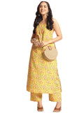 Anni Designer Women'S Rayon Viscose Floral Straight Kurta With Palazzo (Cubu Vks01_Yellow_Medium),Yellow,M