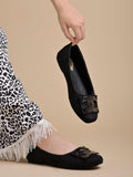 Shoetopia Round Toe Buckle Detailed Black Bellies For Women & Girls-Eu40,Black,7,B0D8QDZ5XH