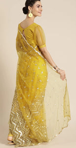 Fashion Basket Women'S Net Yellow Saree With Blouse Piece