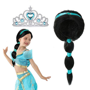 Arabian Princess Wig for Girls Jasmine Braid with Princess Tiara Princess Dress Up Costume Cosplay Halloween Accessories for Kid