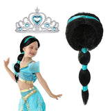Arabian Princess Wig for Girls Jasmine Braid with Princess Tiara Princess Dress Up Costume Cosplay Halloween Accessories for Kid