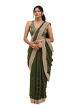 Yashika Women Vichitra Silk Saree With Embroidered Border With Unstitched Blouse Piece | Latest Sarees Bollywood Sari | New Sarees | Saree Blouse| Designer Saree (Az-Ys-Og-Ladyqueen Mehendi)