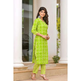 Anni Designer Women'S Cotton Blend Traditional Straight Printed Kurta And Pant Set (Sixty-Parrot_Xxl_Green_Xx-Large),Green,2XL,Cotton Blend,Regular,Pants