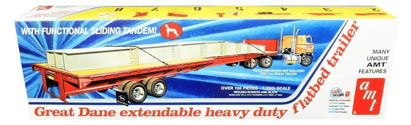 Amt 1/25 Great Dane Extendable Flatbed Trailer, Model Kit, Amt1111
