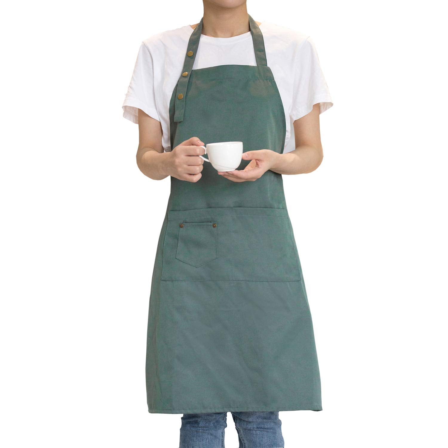MORNITE Art Aprons for Painting Pottery Ceramics, Artist Apron Smock Mens Women Teaching Cooking Waterproof Green