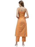 Stylum Women'S Self Design Striped Cotton Blend Straight Kurta Pant Set (Salmonknot38_Orange, M)