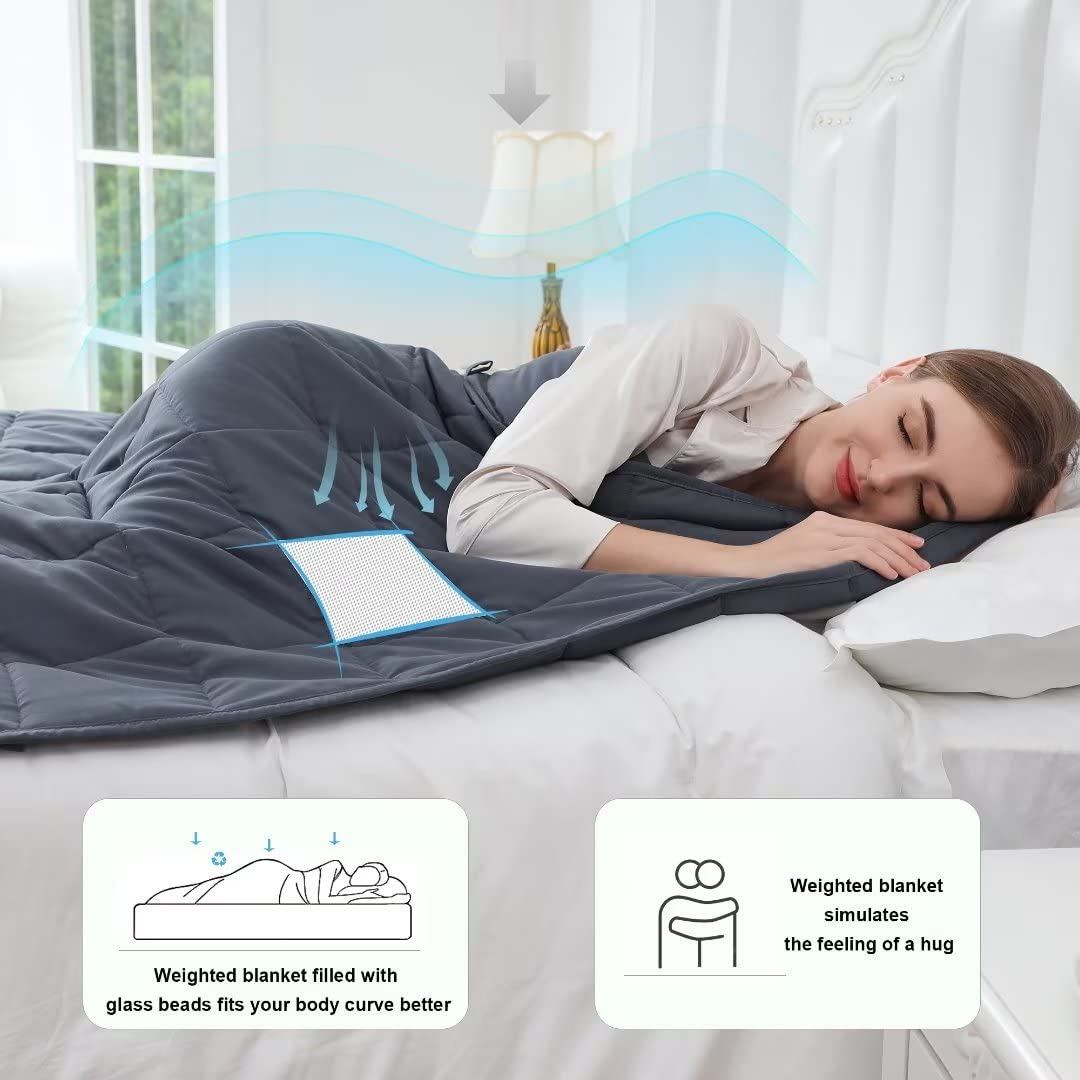 Alomidds Weighted Blanket (60X80,20Lbs Queen Size - Grey), Weighted Blankets For Adults And Kids,Cooling Breathable Soft And