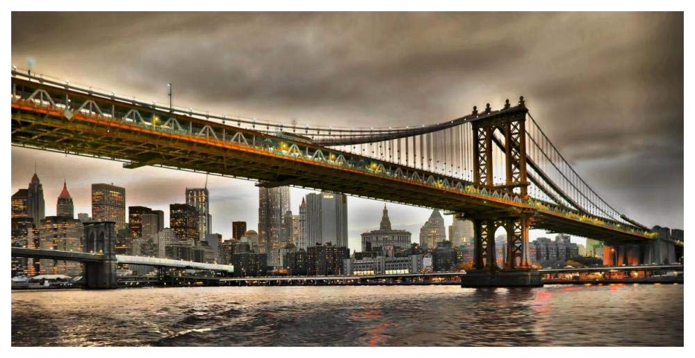 Manhattan Bridge And New York City Skyline, Nyc-Paper Art-62,,X32,,
