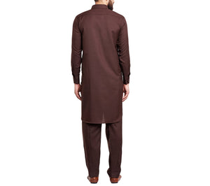 Sojanya (Since 1958 Men'S Brown Cotton Blend Pathani Kurta & Salwar Set Size L