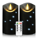 kakoya Outdoor Waterproof Flickering Flameless Candles with Embedded Star String,2Pcs LED Pillar Candles Battery Operated with R