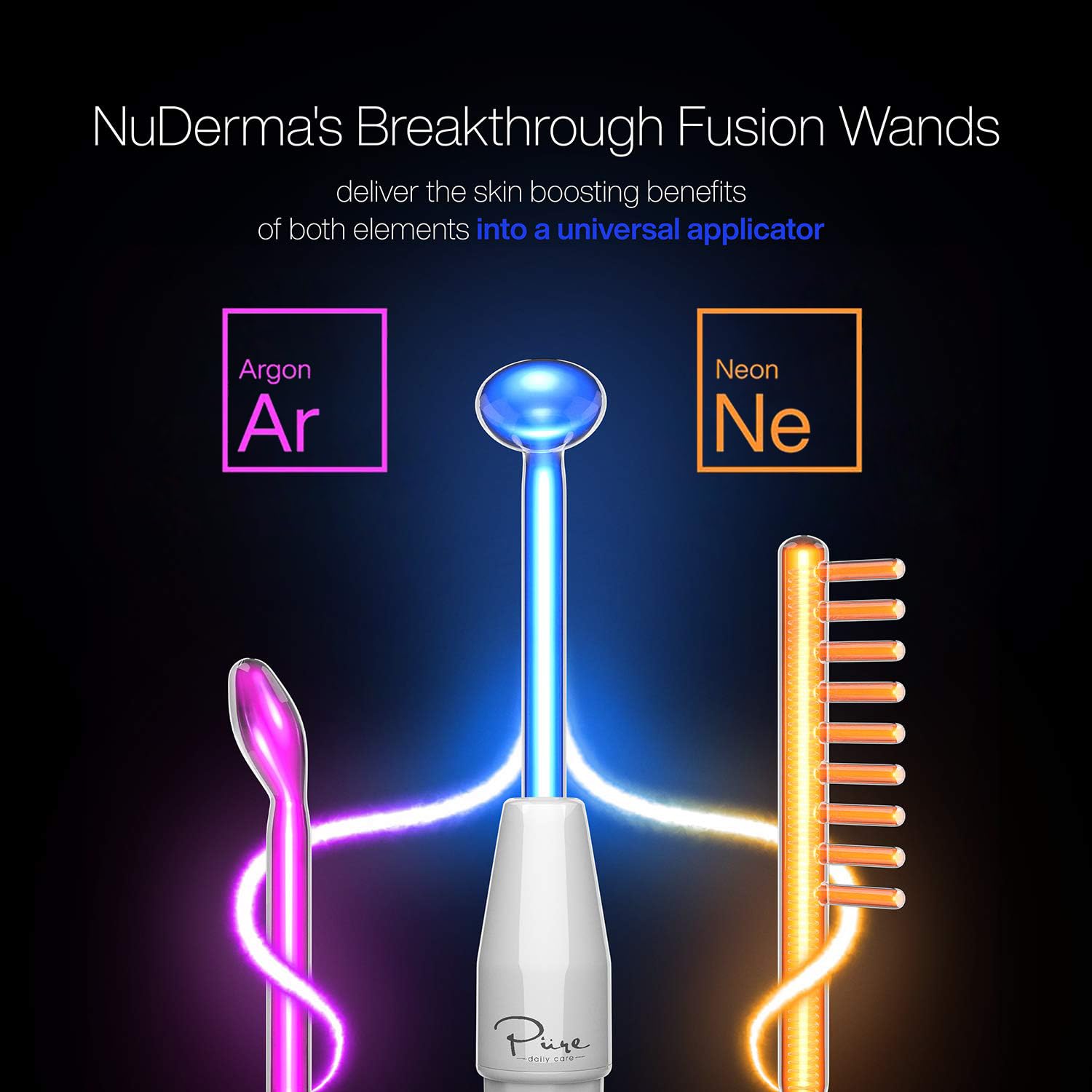 NuDerma Clinical Skin Therapy Wand - Portable Skin Therapy Machine w 6 Fusion Neon + Argon Wands - Anti Aging - Clarifying - Ski