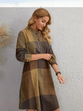 Leriya Fashion Western Dress || Rayon Color Block Half Button Front Dress For Women || Long Cuff Sleeve & Stand Collared Neck Tunic Dress || Office || Summer Dresses For Women. (Large, Mustard)