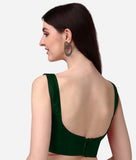Pujia Mills Women'S Deep Neck Silk Sleeveless Readymade Blouse (Green, 32)