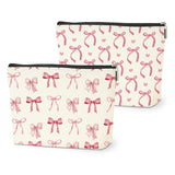 HZMLYDJ 2PCS Pink Bow Makeup Bag, Coquette Preppy Bow Cosmetic Bags Gifts for Women Girls Pink Trendy Toiletry Bag Best Birthday