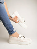 Shoetopia Smart Casual Chain Detailed White Loafers For Women & Girls,White,8,B0CBMTYVXJ