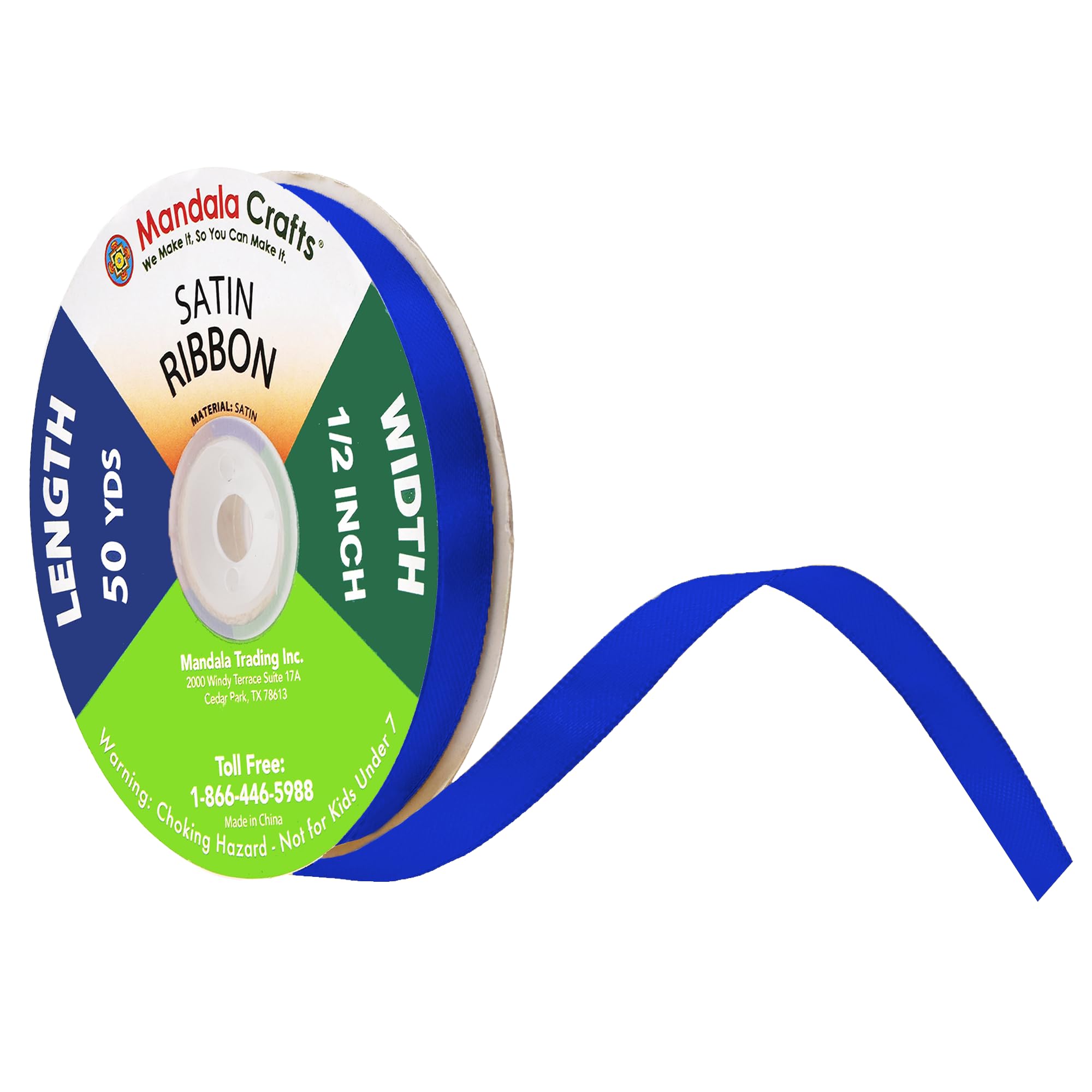 Mandala Crafts Blue Satin Ribbon for Crafts - 50 Yards 1/2 Inch Wide Fabric Ribbons for Gift Wrapping, Flower Bouquets, Hair Bow