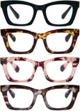 REAVEE 4 Pack Oprah Style Reading Glasses Blue Light Blocking Computer Square Readers for Women with Spring Hinge 3.5