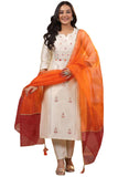 Gosriki Women'S Cotton Blend Straight Embroidered Kurta With Pant & Dupatta (Avnnu Cream-Gs_S_Cream_Small),Cream,,B0CR3NVSWQ