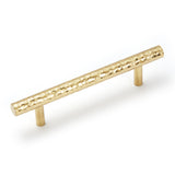 KOPPALIVE 2-Pack Solid Brass Kitchen Cabinet Pulls, Gold Modern T-Bar Handles, 5-Inch Hole Center Hammered Handles for Dresser D