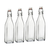 Bormioli Rocco 17oz Swing Bottle (Set of 4) - Reusable Glass Bottles with Airtight Leakproof Swing Tops, BPA-Free Office Water B