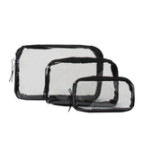 GForce 3 Piece Clear Travel Set, for Toiletries, Accessories, Cosmetic Organizer in Black, Small, Medium, Large