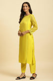 W For Woman Green Solid Lace Kurta Dupatta Bottomwear