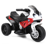 OLAKIDS Kids Ride on Motorcycle, 6V Licensed BMW Electric Motor with Music, Foot Pedal, Headlight, Leather Seat Cushion, 4 Wheel