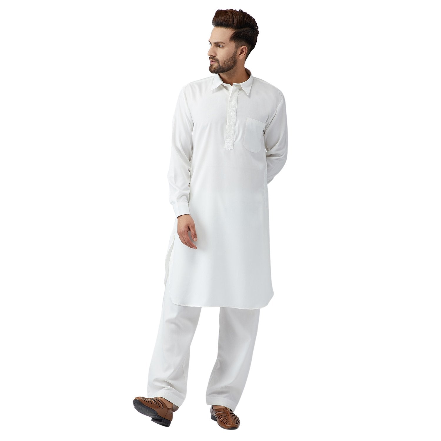 Sojanya (Since 1958 Men'S White Cotton Kurta Pathani Set Size M