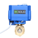 U.S. Solid Motorized Ball Valve- 3/4 Brass Ball Valve with Manual Function, Standard Port, 9-24V AC/DC and 2 Wire Auto Return Se
