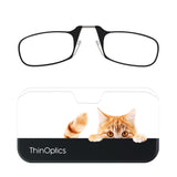 ThinOptics Universal Pod Case + Rectangular Reading Glasses, Peekaboo Cat, 44mm + 1