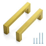 JOY DECOR 2 Pack Cabinet Handles, Gold Cabinet Pulls, 4 Inch Kitchen Handles Square Drawer Pulls Stainless Steel Drawer Hardware