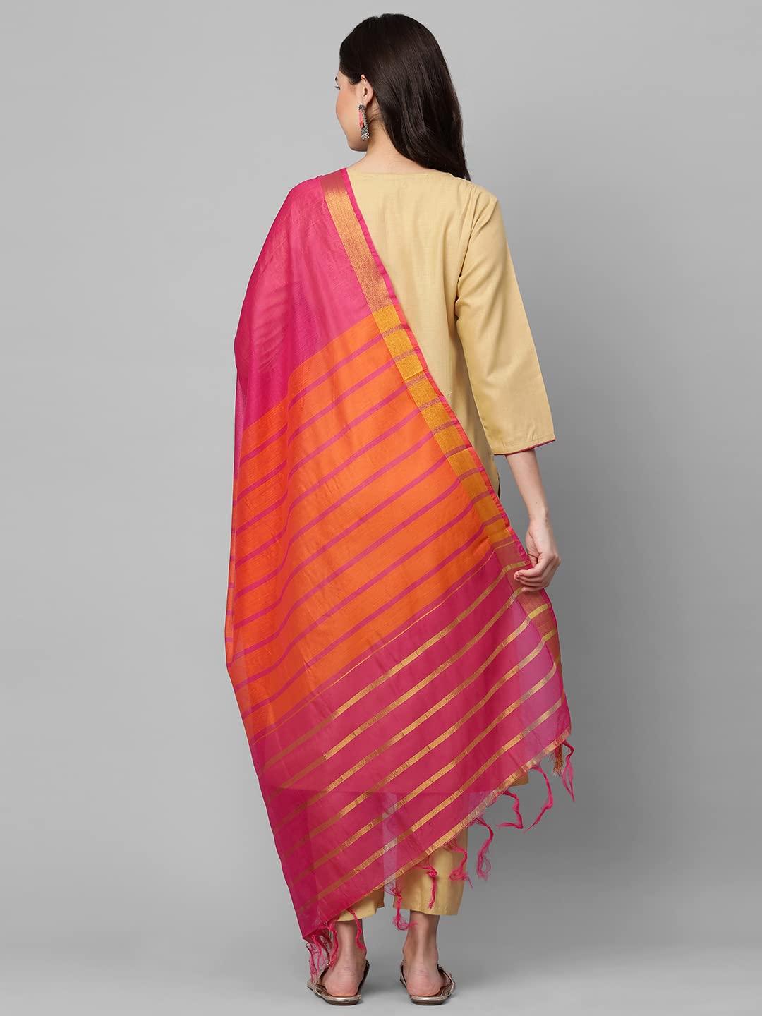 Anni Designer Women'S Cotton Blend Straight Printed Kurta With Pant & Dupatta (Carnival Beige_S_Beige_Small),Beige,S,Cotton Blend,Straight,