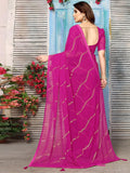 Satrani Womens Georgette Foil Printed & Lace Saree With Unstitched Blouse Piece (3184S2268Na_Rani Pink3)