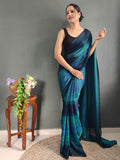 Satrani Womens Georgette Printed & Ready To Wear Saree With Unstitched Blouse Piece (3374S362Na_Blue &Dark Blue &Navy Blue3)