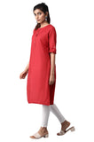 W For Woman Red Casual Solid Print Cotton Blend Straight Kurta_20Few13783-213750_Xl