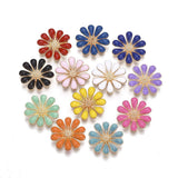 Beadthoven 50pcs 18mm Enamel Daisy Flower Cabochons No Hole Golden Metal Floral Blossom Cameo Cabochon Charm Beads for DIY Jewel
