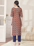 Pinkmint Kurta Set For Women Cotton Printed Straight Kurta With Pant (Pack Of 1) Multicolor17 M