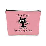 BARPERY Cat Makeup bag It's Fine Everything is Fine Inspirational Funny Cat Kitten,Cosmetic Bag Zipper Travel Toiletry Bag, Gift