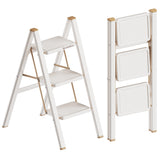 GameGem 3 Step Ladder, Foldable Step Stool with Anti-Slip Pedal, Portable Iron Stepladder for Home and Kitchen, Easy to Store-Cr