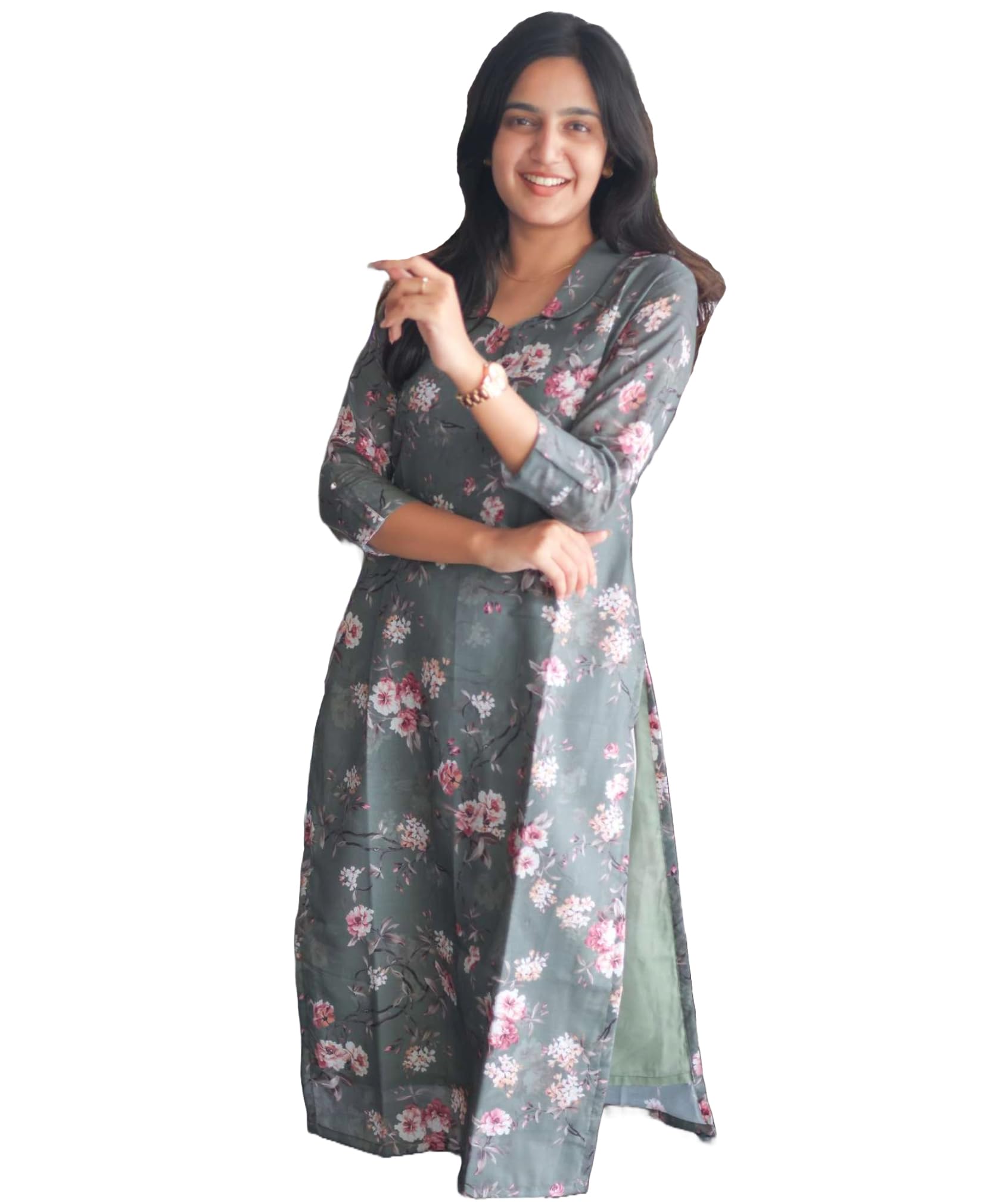 Gosriki Women'S Rayon Blend Straight Printed Kurta (Puzhal Grey-Gs_S_Grey_Small),Grey,,B0DFXZXQ3F