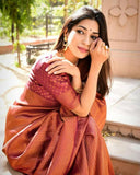 Flosive Womens Present Banarasi Soft Lichi Silk Saree Beautiful Jacquard Rich Pallu Design Work Zari Woven Kanjivaram Silk Style Saree With Soft Lichi Silk Blouse Piece (Maroon)