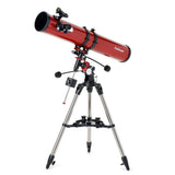 AmScope Reflector EQ Telescope with Equatorial Mount, 114mm Aperture, 900mm Focal Length, Stainless Steel Tripod and Red Dot Fin