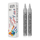 TFIVE Silver Paint Marker Pens - 2 Pack Acrylic Permanent Marker, 2-3mm Medium Tip, Paint Pen for Art Projects, Drawing, Rock Pa