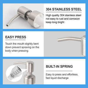 2 Packs Soap Dispenser Pump Replacement for Glass Bottle Stainless Steel Rust Proof Lotion Pump for Kitchen Bathroom Accessories