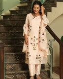 Anni Designer Women'S Cotton Blend Straight Printed Kurta With Pant & Dupatta (Bursh-Peach-Nw_M_Peach_Medium),Peach,M,,,